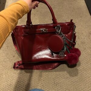 Steve Madden Burgundy Purse with cherry charm , coin purse , & madden charm